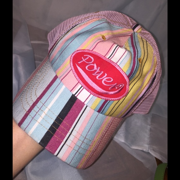 Cute Striped Ball Cap w Netted Shell & Power Patch - Picture 1 of 4